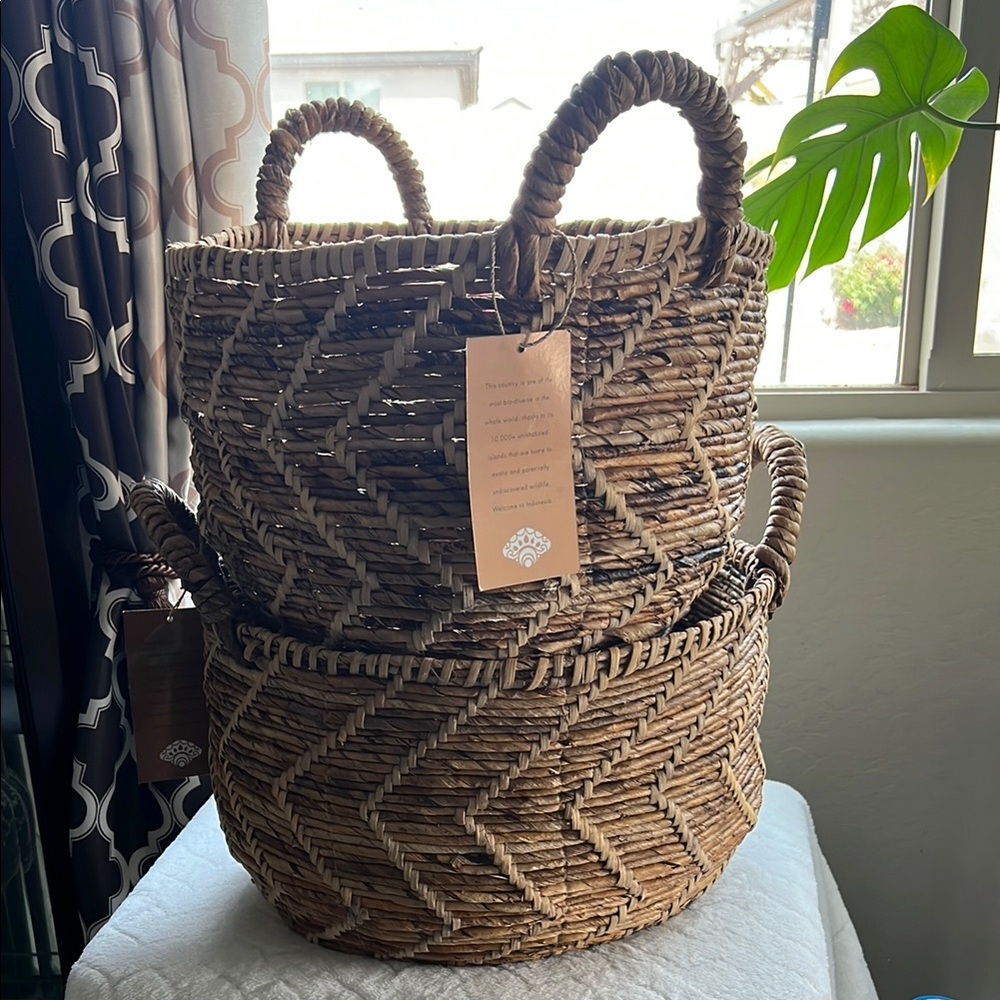 Woven Basket Set of 2 - Natural Brown